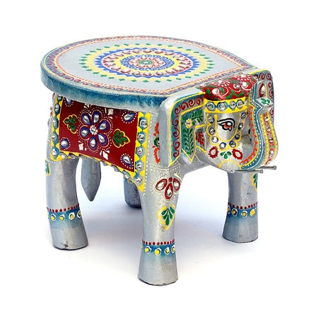 Hand-Painted Wooden Elephant Stool & Showpiece - 6 Inch Tall Indian Art Decor