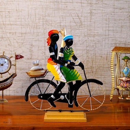 Handcrafted Metal Couple on Bicycle Figurine (15 In.) - Rustic Love & Travel Decor