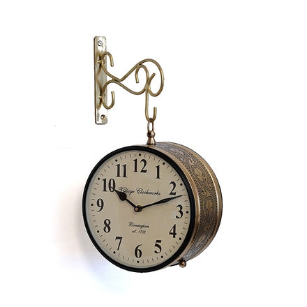 Vintage Brass Table Clock (8 In.) - Desk Alarm Clock with Floral Engravings