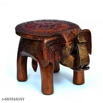Large Hand-Carved Wooden Elephant Stool (8 In. Tall) - Traditional Ethnic Decor & Side Table