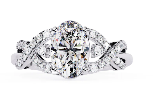 Oval shaped flyer fit shank lab diamond solitaire ring