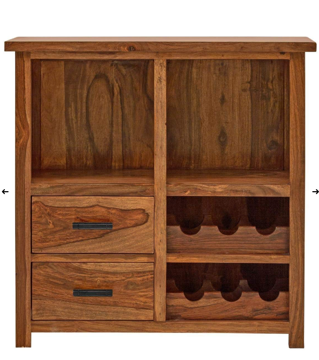 Solid Sheesham Wood Bar Cabinet with Wine Rack | Indian Rosewood Furniture