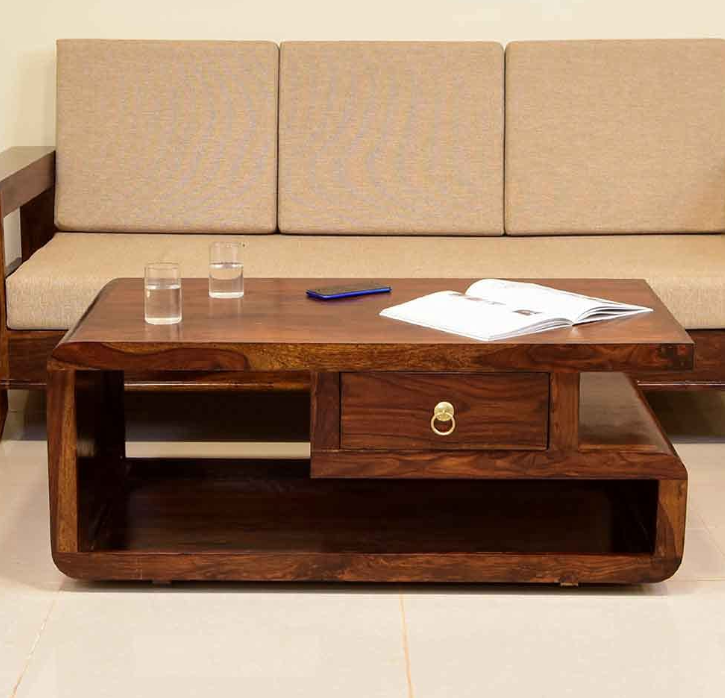 Sheesham Wood Center Coffee Table for Living Room in Honey Finish