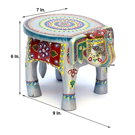 Hand-Painted Wooden Elephant Stool & Showpiece - 6 Inch Tall Indian Art Decor