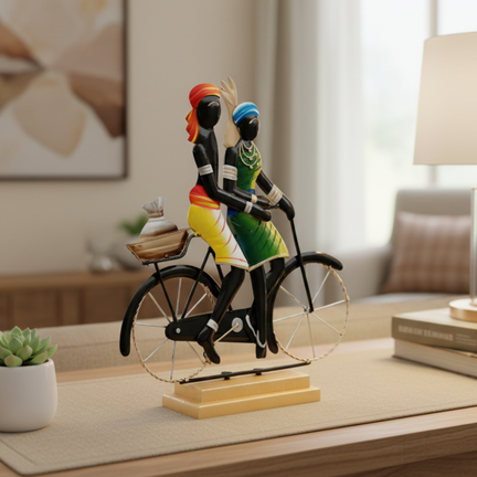Handcrafted Metal Couple on Bicycle Figurine (15 In.) - Rustic Love & Travel Decor