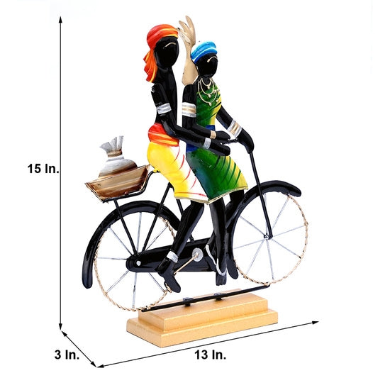 Handcrafted Metal Couple on Bicycle Figurine (15 In.) - Rustic Love & Travel Decor