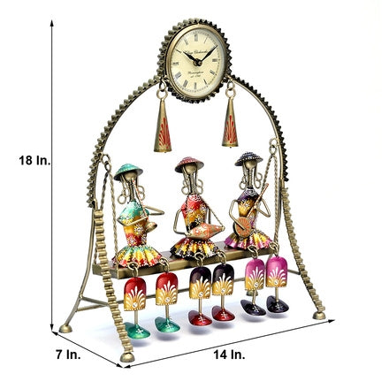 18-Inch Handcrafted Metal Musician Figurine Swing Clock & Key Holder - Antique Brass Finish
