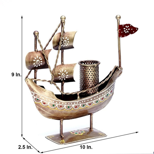 Artistic Metal Desk Organizers: Boat & Ship Pen Holders