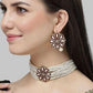 Karatcart Gold Plated Maroon Meena Floral Pearl Beaded Kundan Choker Necklace Set for Women