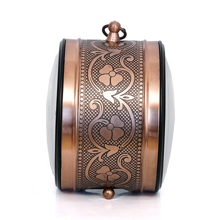 Vintage Copper Desk Clock (7 In.) - Engraved Metal Tabletop Alarm Clock