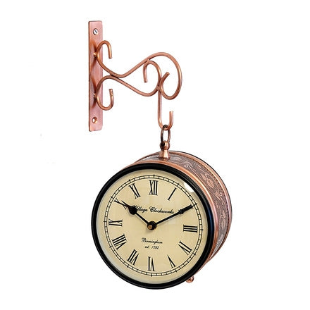 Vintage Copper Desk Clock (7 In.) - Engraved Metal Tabletop Alarm Clock