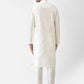 AHBABI Men's Solid Dupion Silk Kurta Pyjama Set Off White