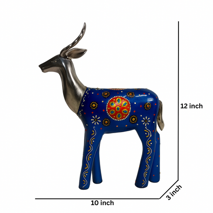 Set of 2 Hand-Painted Metal Deer Figurines (12 In. & 10 In.) - Folk Art Antelope Showpiece