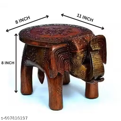 Large Hand-Carved Wooden Elephant Stool (8 In. Tall) - Traditional Ethnic Decor & Side Table
