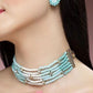 Karatcart Light Blue and White Crystals Beaded Kundan Choker Necklace Set for Women