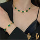 Oval Green Crystal Pendant Necklace Set With Bracelet