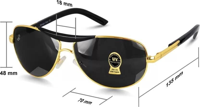 UV Protection Aviator Sunglasses (58) (For Men & Women, Black)