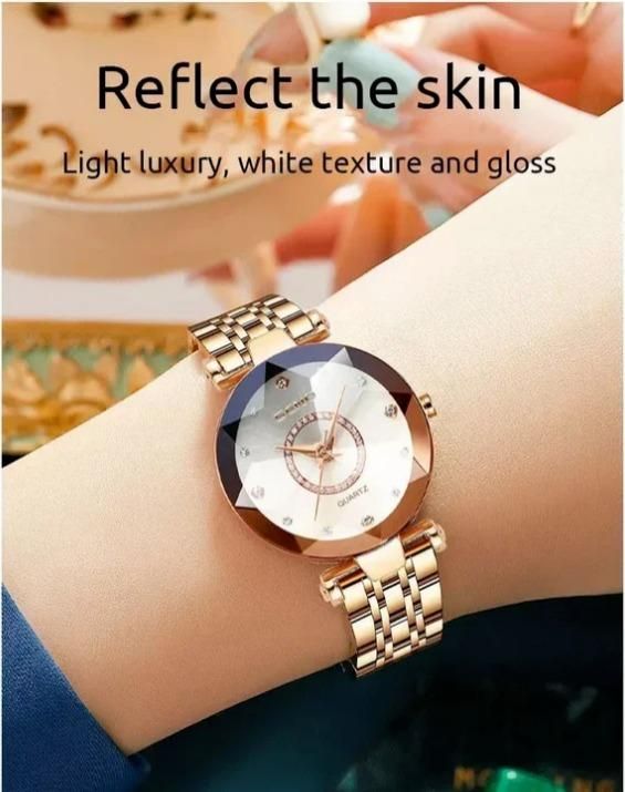 Diamond Shape Multicolour Dial and Rose Gold Strap Watch for Womens and Girls