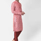AHBABI Men's Printed Dupion Silk Kurta Pyjama Set Pink-Red
