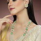 Karatcart Pearl Beaded Light Green Carved Stone Kundan Rani Haar Necklace Set for Women