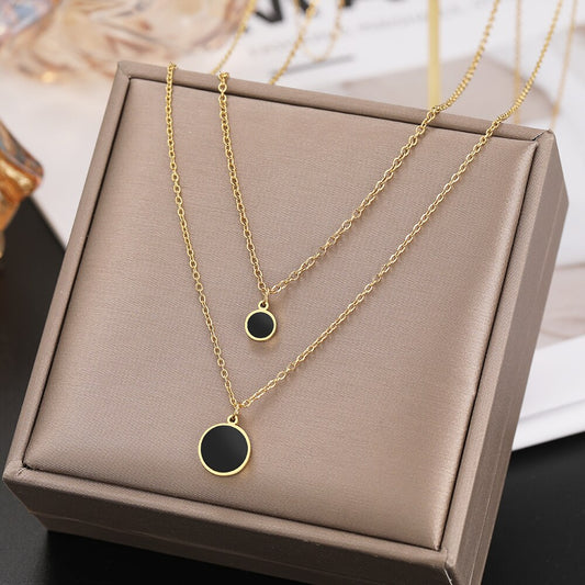 Gold Round Charm Necklace Double Layered Fashion Necklace Set For Girls & Women
