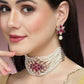 Karatcart Gold Plated Pearl Beaded Royal Pink and Baby Pink Kundan Stone Choker Necklace Set