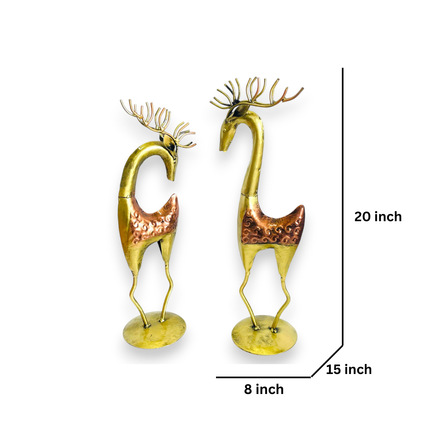 Set of 2 Tall Handcrafted Metal Deer Figurines (20 In. & 15 In.) - Rustic Gold & Copper Showpiece