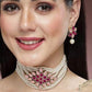 Karatcart Gold Plated Pearl Beaded Royal Pink and Baby Pink Kundan Stone Choker Necklace Set