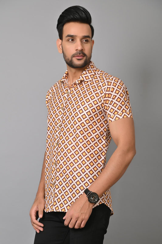 Gasperity Cotton Printed Half Sleeves Mens Casual Shirt