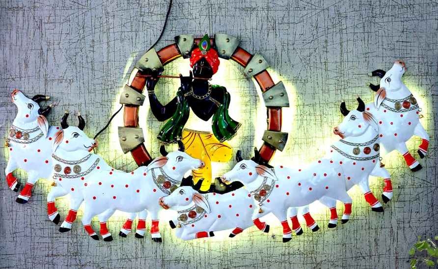 Shree krishna with 7 cows with led