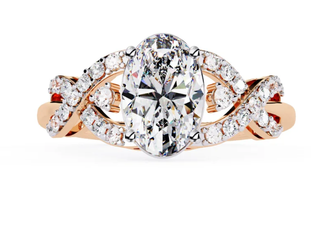 Oval shaped flyer fit shank lab diamond solitaire ring