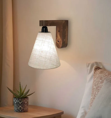 Conical Jute Pendant Light | Pine Wood Hanging Lamp (12" High)