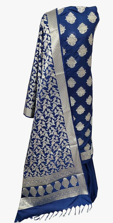 Royal Blue Banarasi Katan Silk Unstitched Suit with Zari Work