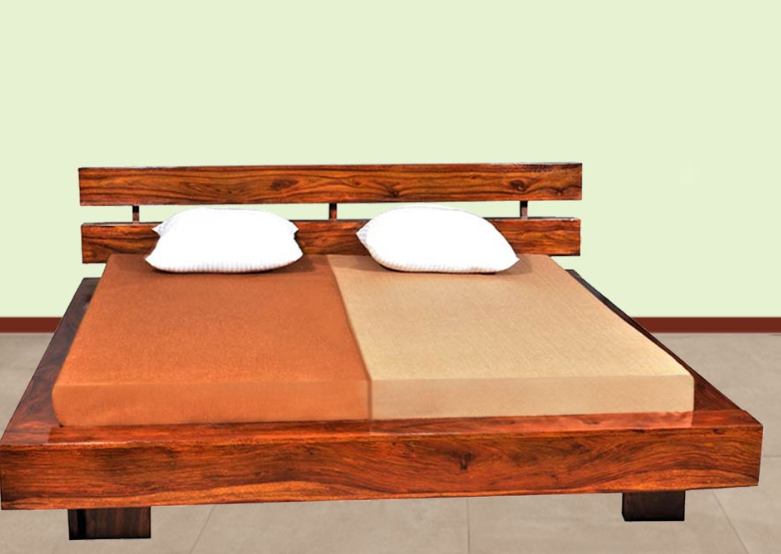 Solid wood slatted bed without storage