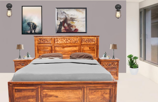 Swirl bed sheesham wood with storage