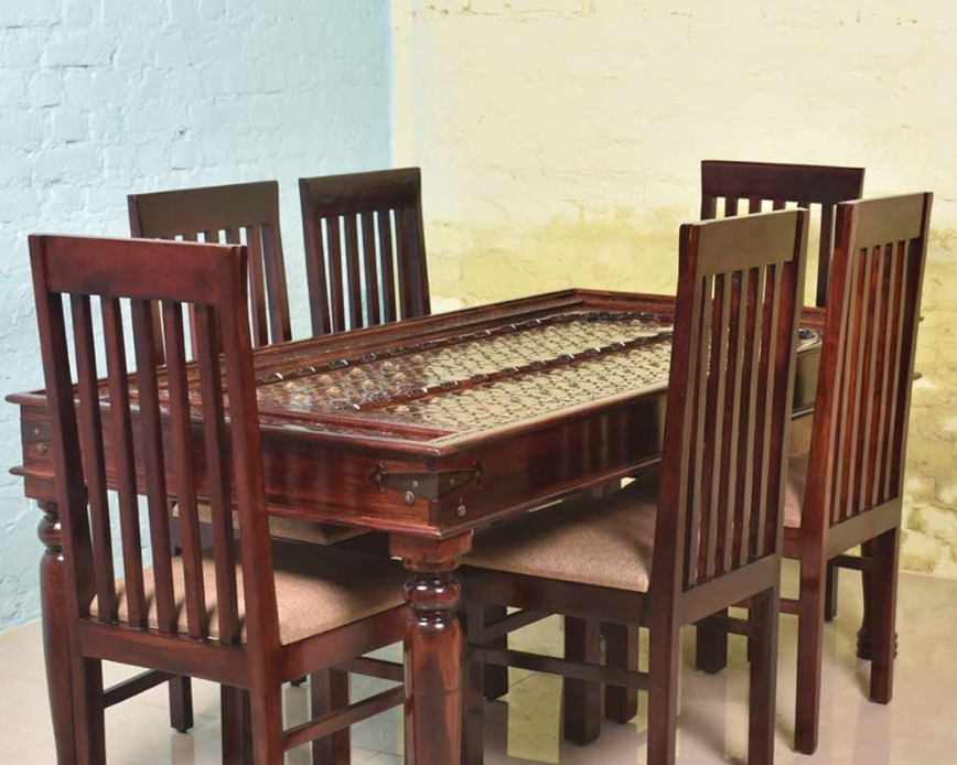 Solid wood bed brass dining table