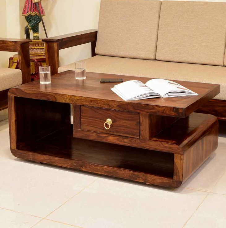 Sheesham Wood Center Coffee Table for Living Room in Honey Finish