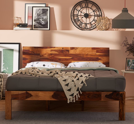 Sheesham Wood King Size Bed Without Storage in Natural Finish