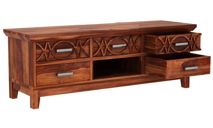 Fantish Sheesham Wood Tv Unit with Five Pull Out Drawers
