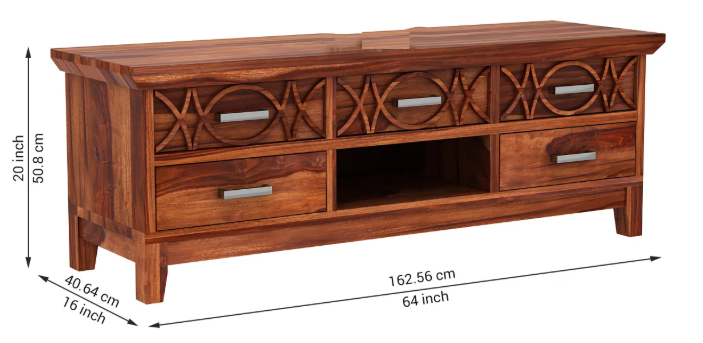 Fantish Sheesham Wood Tv Unit with Five Pull Out Drawers