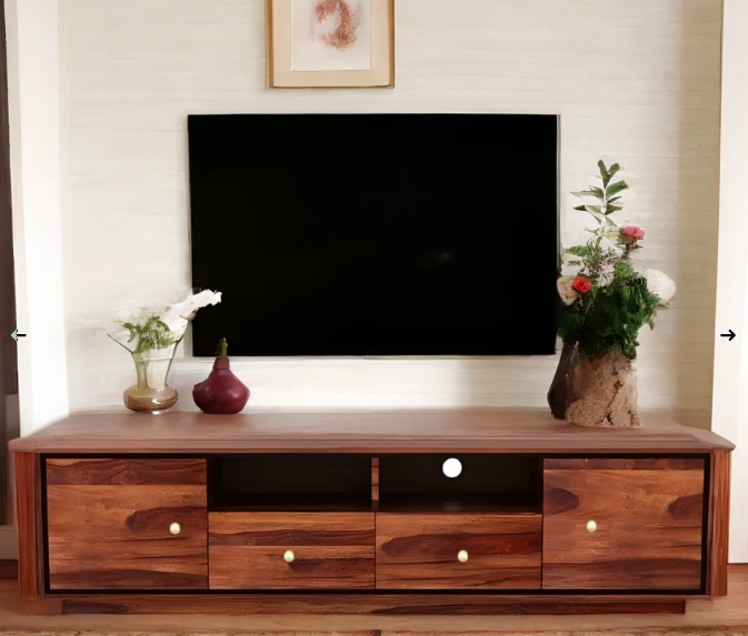 Sheesham Wood Modern TV Unit & Entertainment Console (69" Length) - 2 Doors, 2 Drawers - Honey Oak Finish