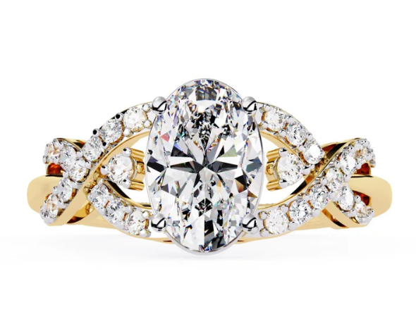 Oval shaped flyer fit shank lab diamond solitaire ring