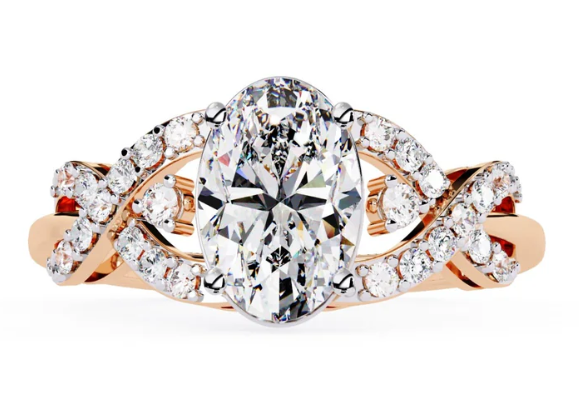 Oval shaped flyer fit shank lab diamond solitaire ring