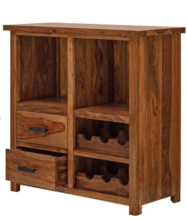 Solid Sheesham Wood Bar Cabinet with Wine Rack | Indian Rosewood Furniture