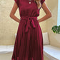 Women's Woven Round Neck Elegant Pleated Dress