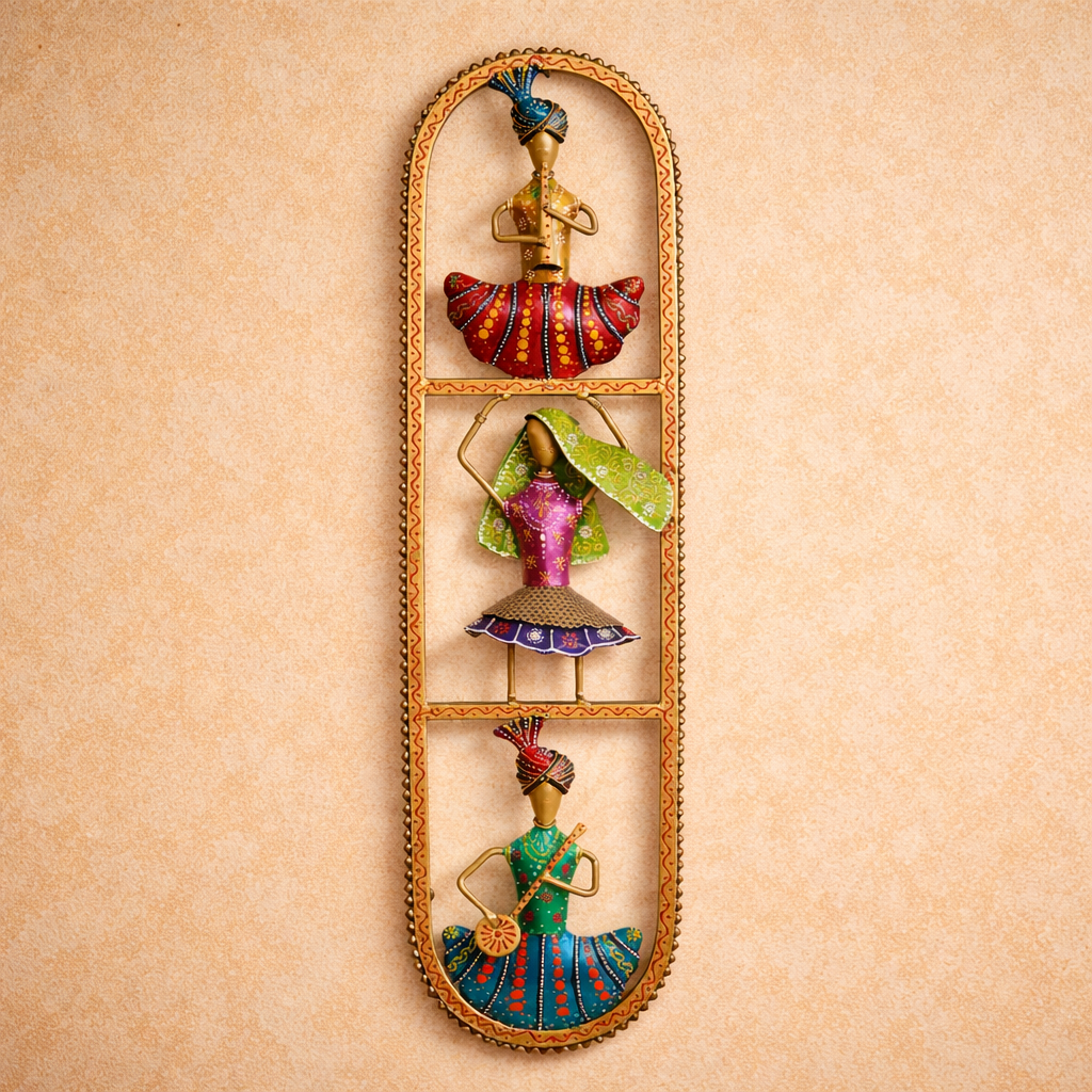 Traditional Rajasthani Folk Art Wall Hanging Colorful Dancing Figures
