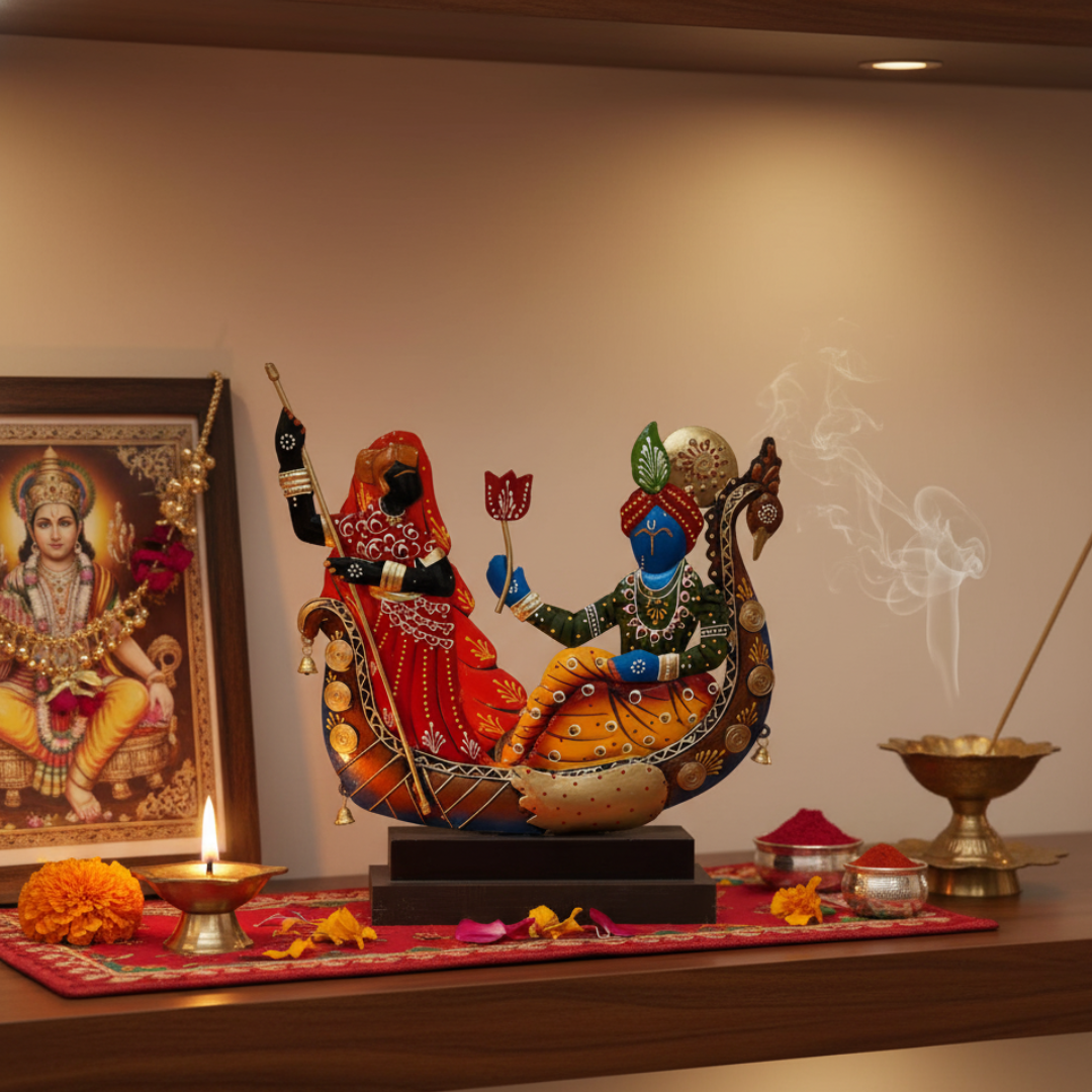 Traditional Decorative Radha Krishna Folk Art Sculpture