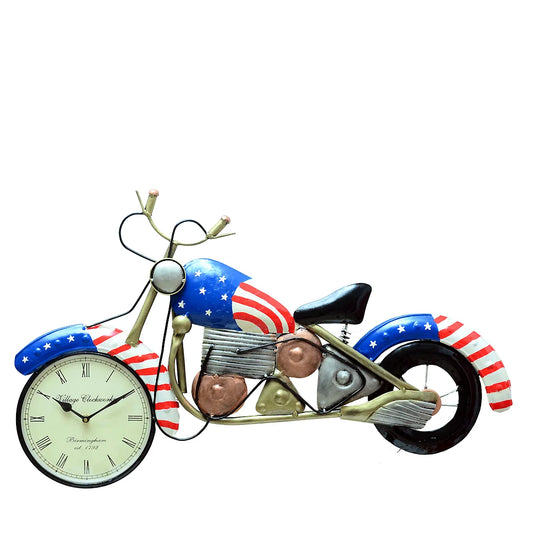 American Flag Motorcycle Wall Clock Vintage Biker-Inspired Décor
