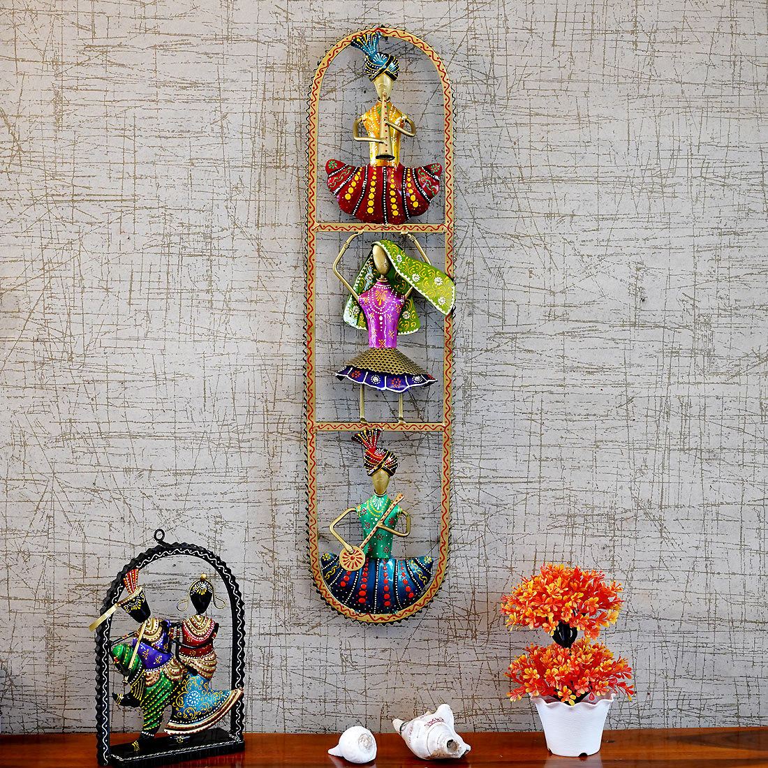 Traditional Rajasthani Folk Art Wall Hanging Colorful Dancing Figures