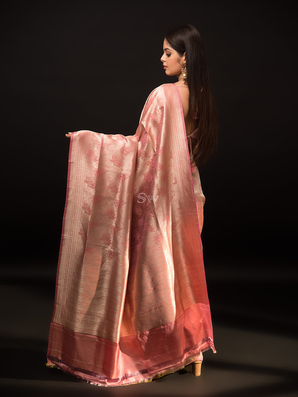 Soft pink katan silk saree with blouse – Meshira